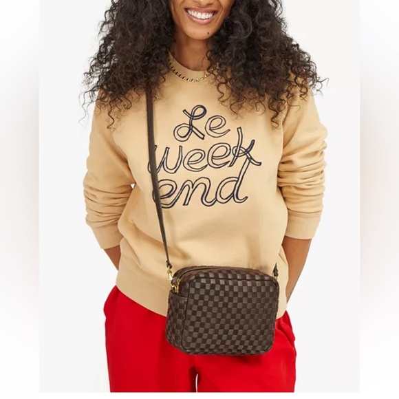 Clare V. Midi Sac - Nappa & Suede Woven Checker Mahagony NWT $375 - Picture 5 of 14